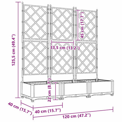 vidaXL Garden Planter 3 pcs Brown 120 x 40 x 125.5 cm Plastic
