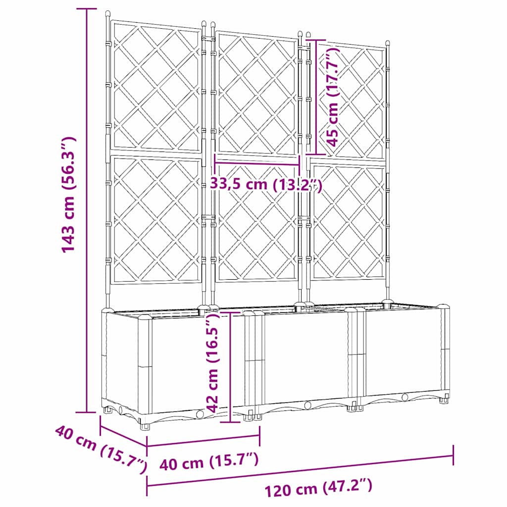 vidaXL Garden Planter 3 pcs Brown 120 x 40 x 143 cm PP