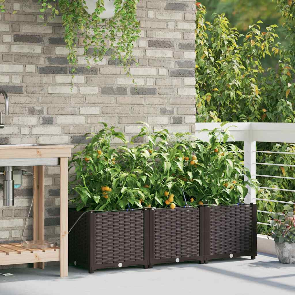 vidaXL Garden Planter 3 pcs Brown 120 x 40 x 37.5 cm PP