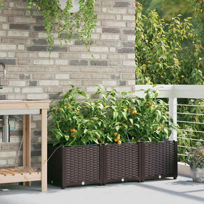 vidaXL Garden Planter 3 pcs Brown 120 x 40 x 37.5 cm PP