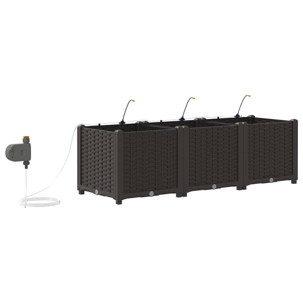 vidaXL Garden Planter 3 pcs Brown 120 x 40 x 37.5 cm PP