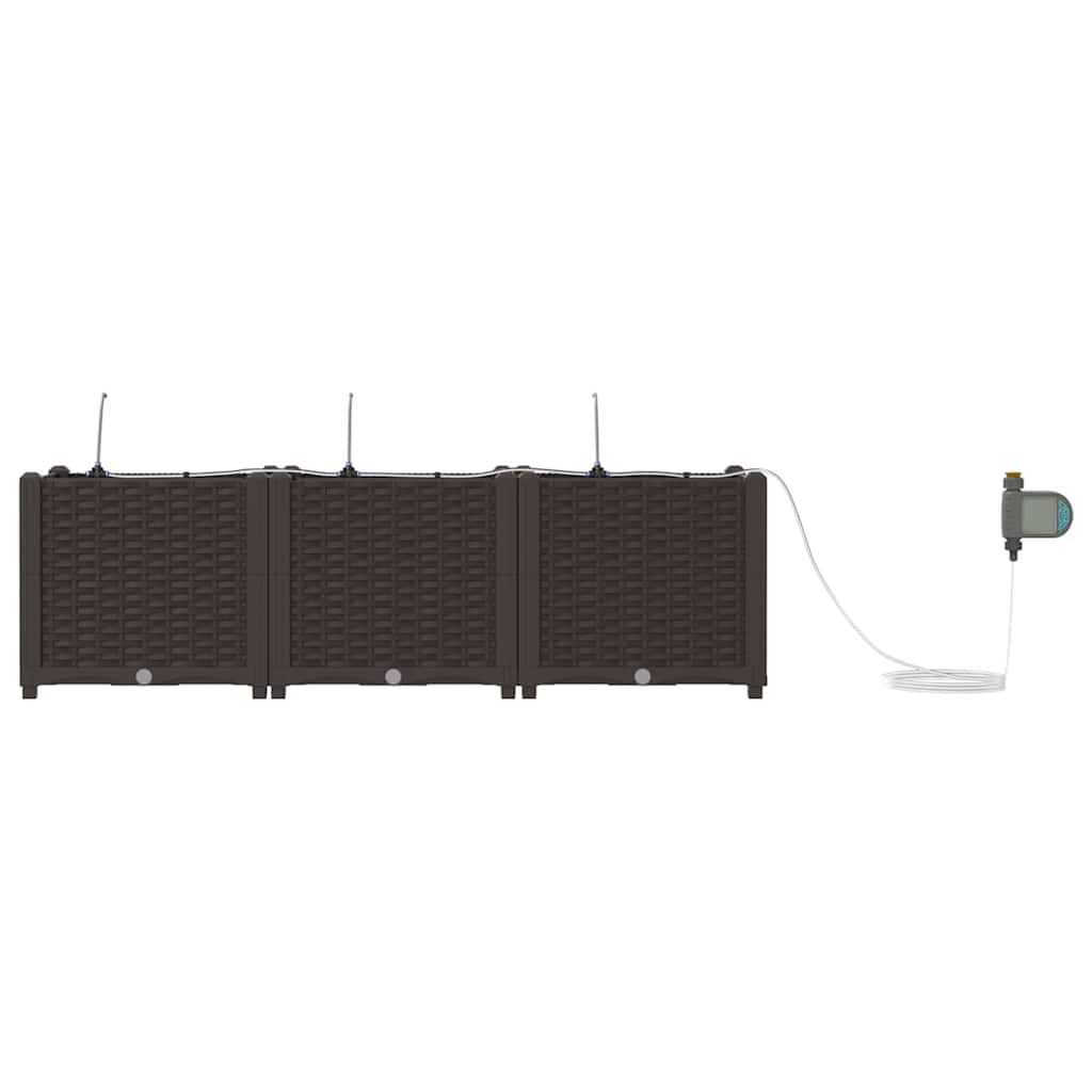 vidaXL Garden Planter 3 pcs Brown 120 x 40 x 37.5 cm PP