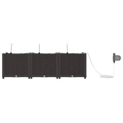 vidaXL Garden Planter 3 pcs Brown 120 x 40 x 37.5 cm PP