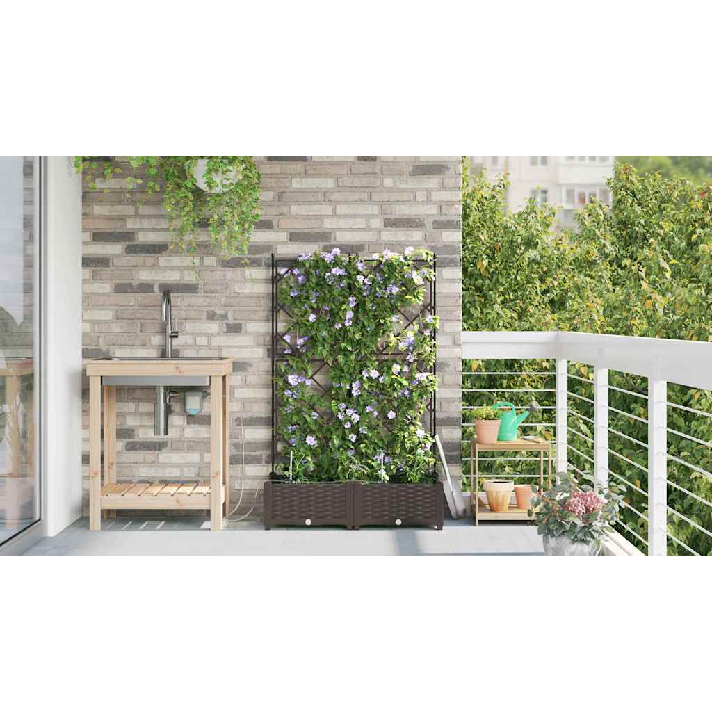 vidaXL Garden Planter 2 pcs Brown 80 x 40 x 126 cm PP