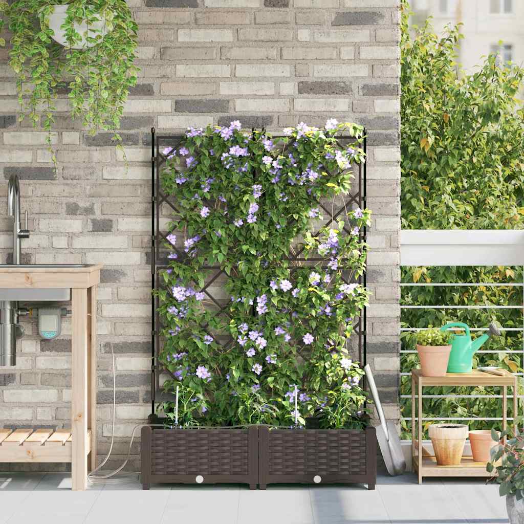 vidaXL Garden Planter 2 pcs Brown 80 x 40 x 126 cm PP