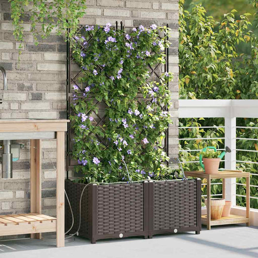 vidaXL Garden Planter 2 pcs Brown 80 x 40 x 142 cm PP