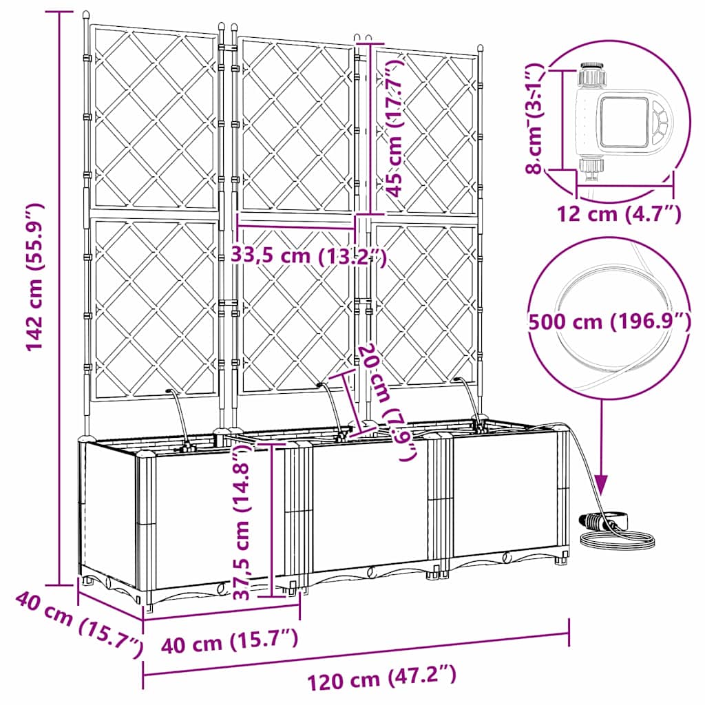 vidaXL Garden Planter 3 pcs Brown 120 x 40 x 142 cm PP