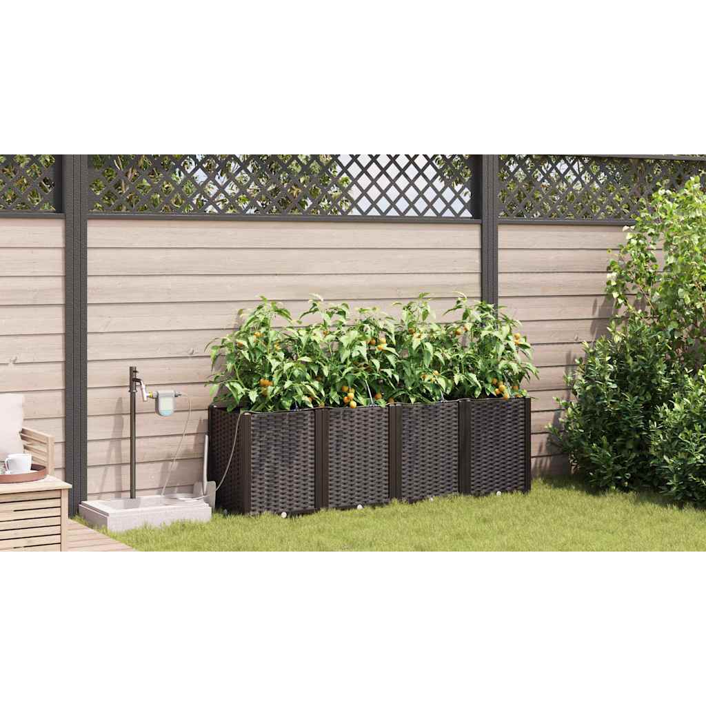 vidaXL Garden Planter 4 pcs Brown 160 x 40 x 52 cm PP