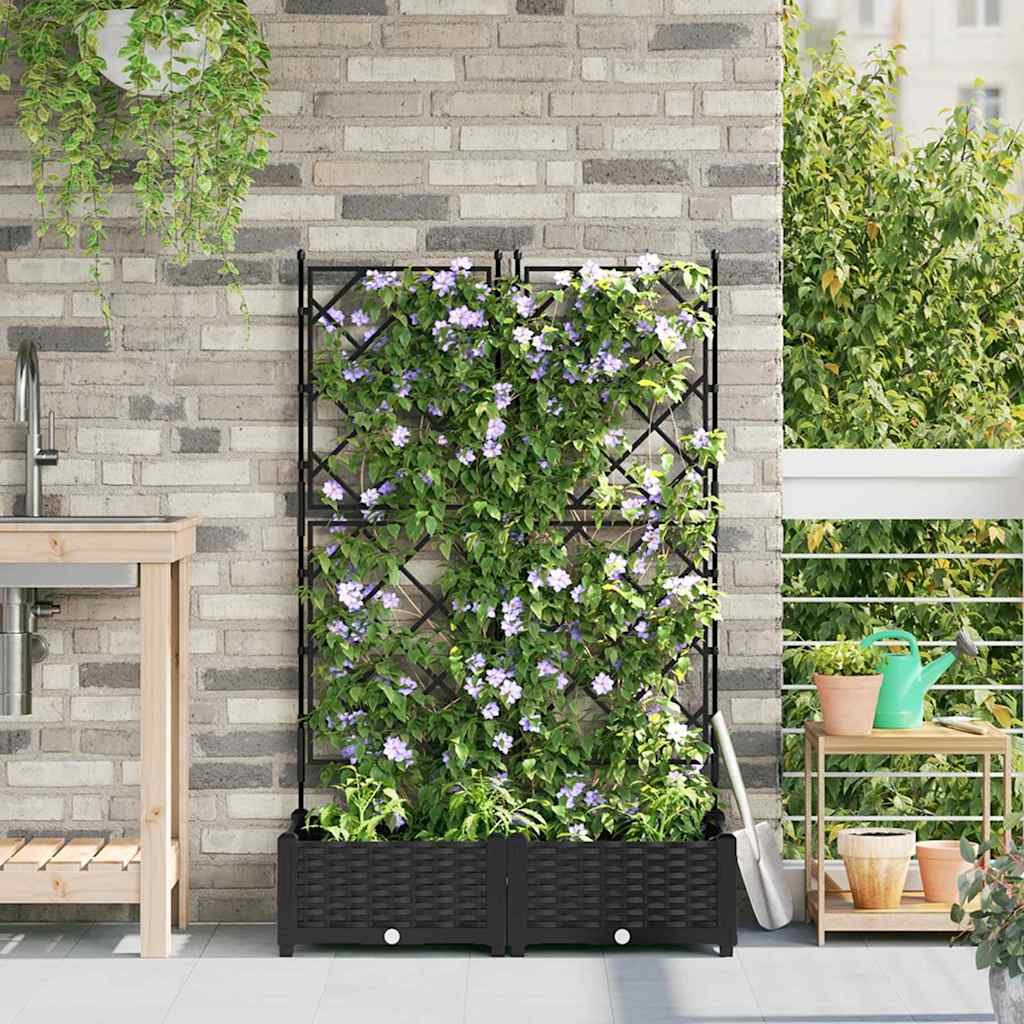 vidaXL Garden Planter 2 pcs Black 80 x 40 x 125.5 cm PP
