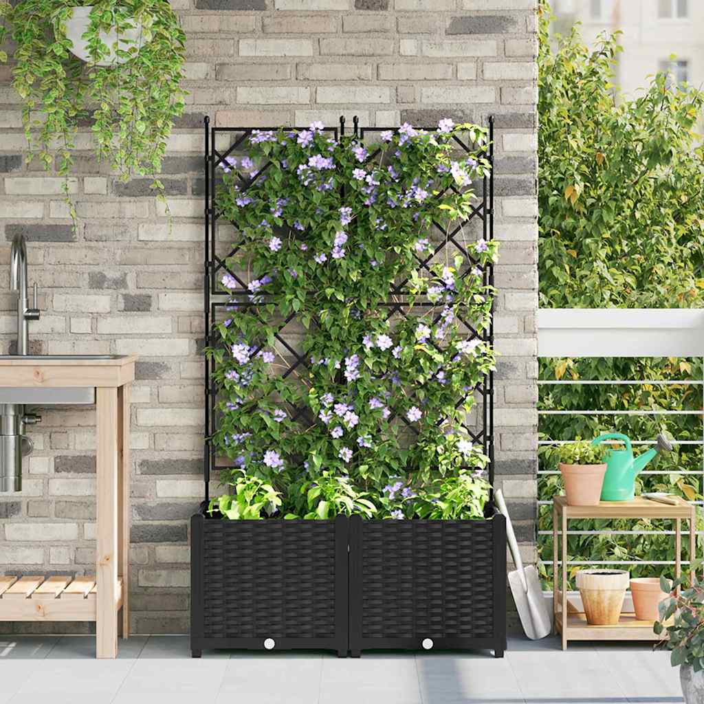 vidaXL Garden Planter 2 pcs Black 80 x 40 x 143 cm PP