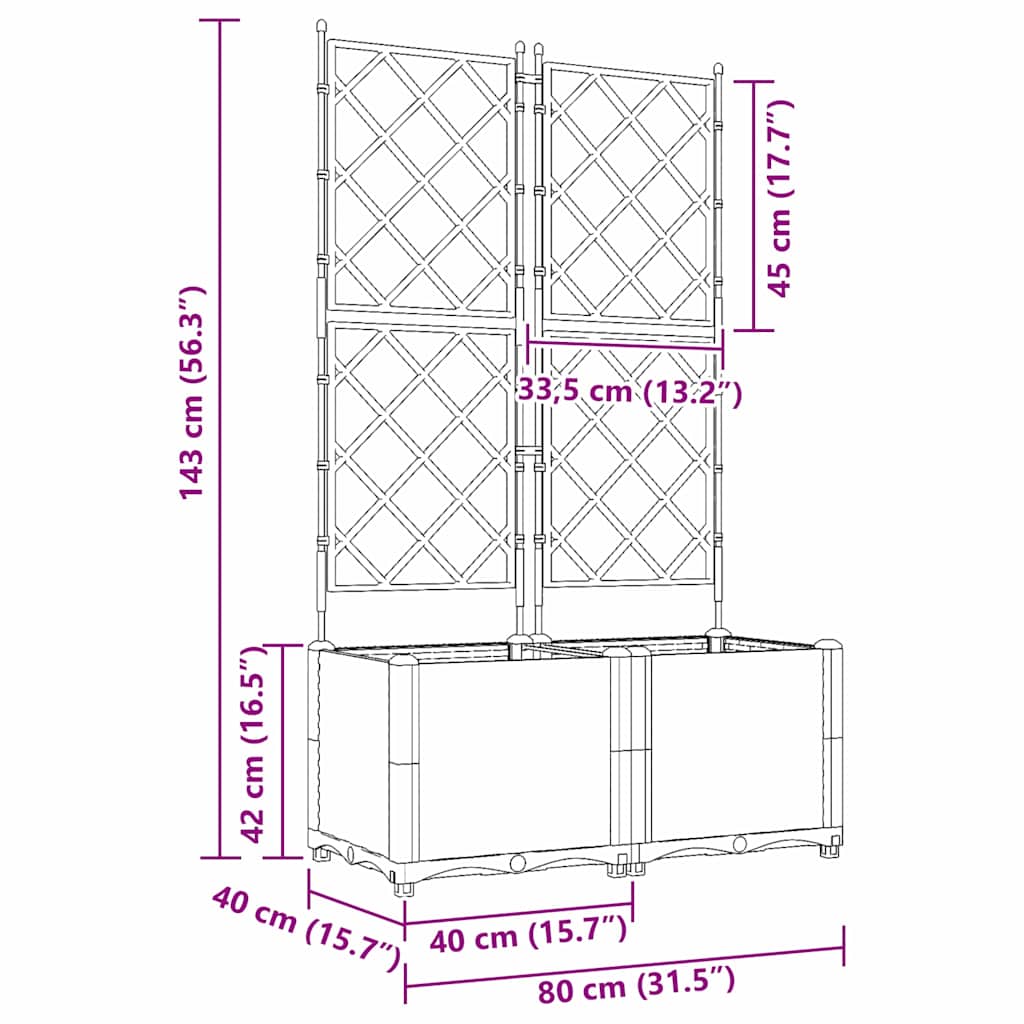 vidaXL Garden Planter 2 pcs Black 80 x 40 x 143 cm PP