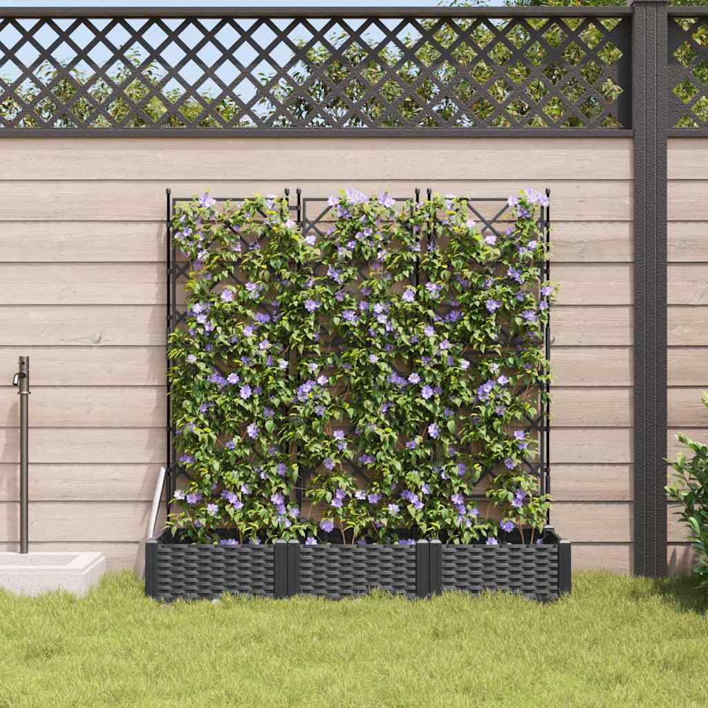 vidaXL Garden Planter 3 pcs Black 120 x 40 x 125.5 cm PP