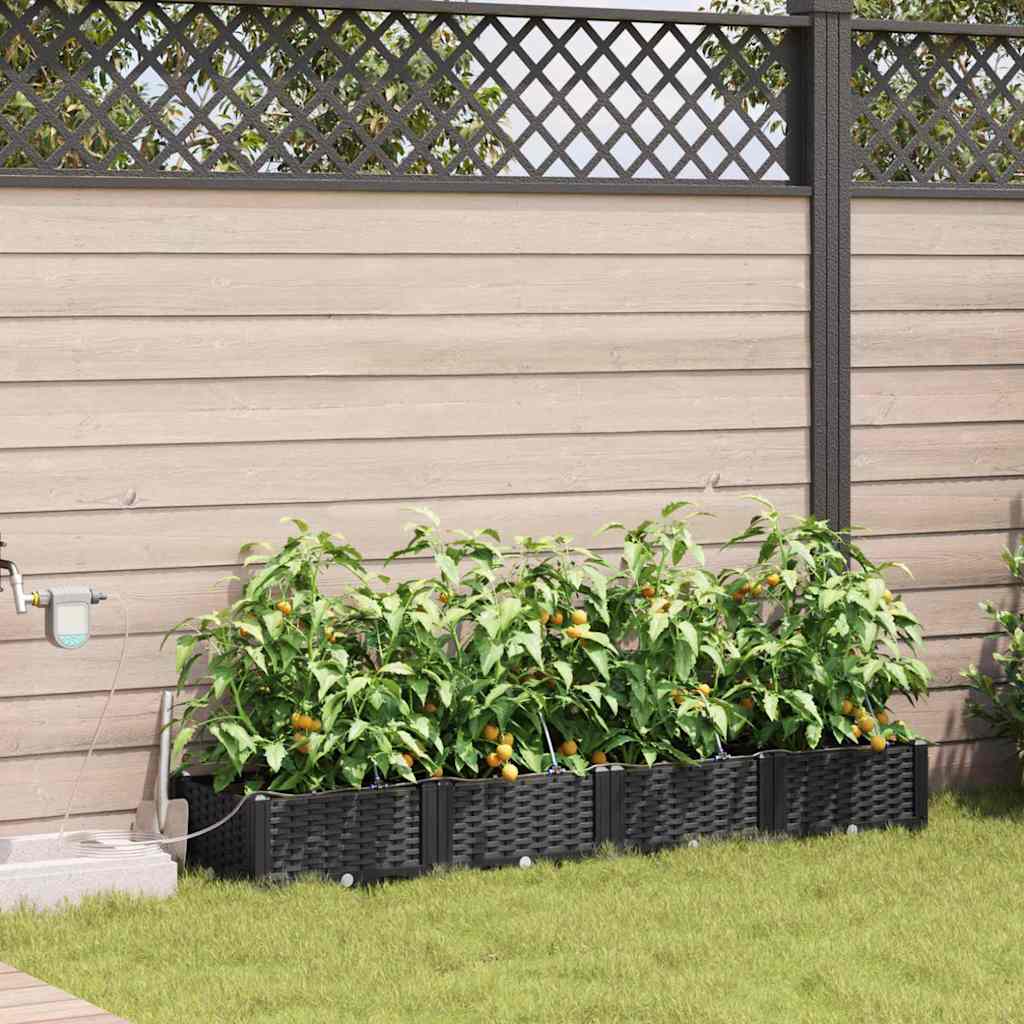 vidaXL Garden Planter 4 pcs Black 160 x 40 x 22 cm PP
