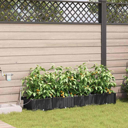 vidaXL Garden Planter 4 pcs Black 160 x 40 x 22 cm PP