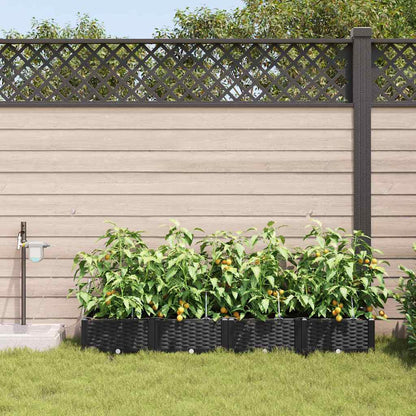 vidaXL Garden Planter 4 pcs Black 160 x 40 x 22 cm PP