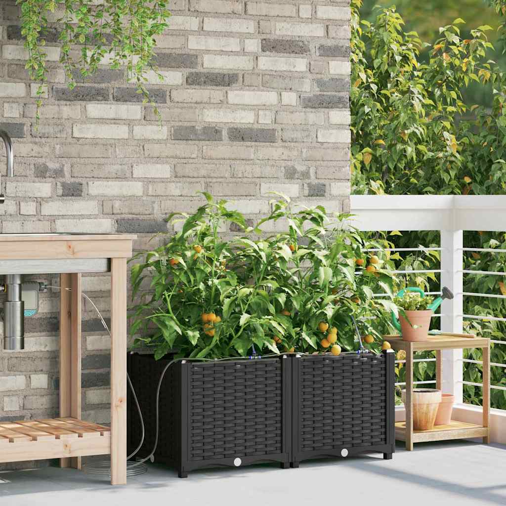 vidaXL Garden Planter 2 pcs Black 80 x 40 x 37.5 cm PP