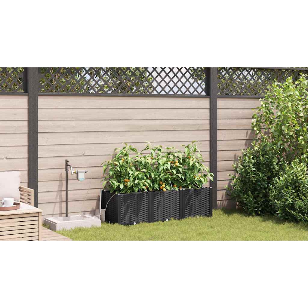 vidaXL Garden Planter 3 pcs Black 120 x 40 x 37.5 cm Plastic