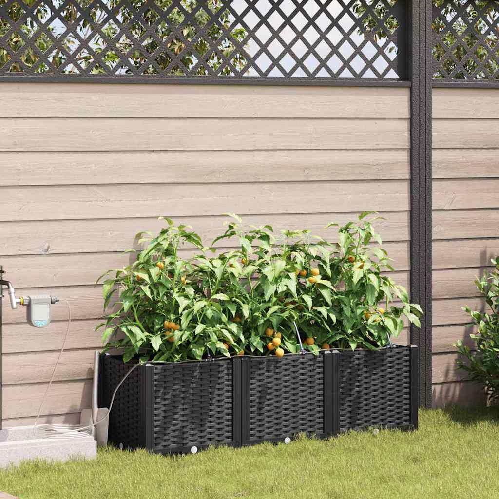 vidaXL Garden Planter 3 pcs Black 120 x 40 x 37.5 cm Plastic