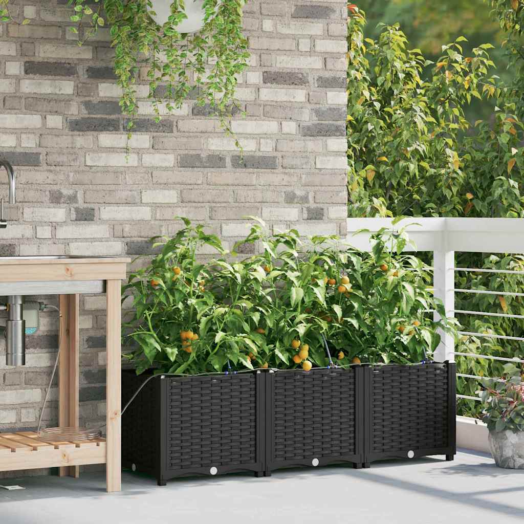 vidaXL Garden Planter 3 pcs Black 120 x 40 x 37.5 cm Plastic