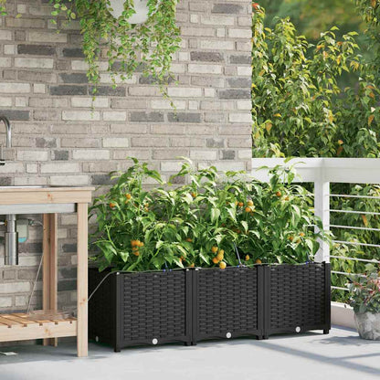 vidaXL Garden Planter 3 pcs Black 120 x 40 x 37.5 cm Plastic