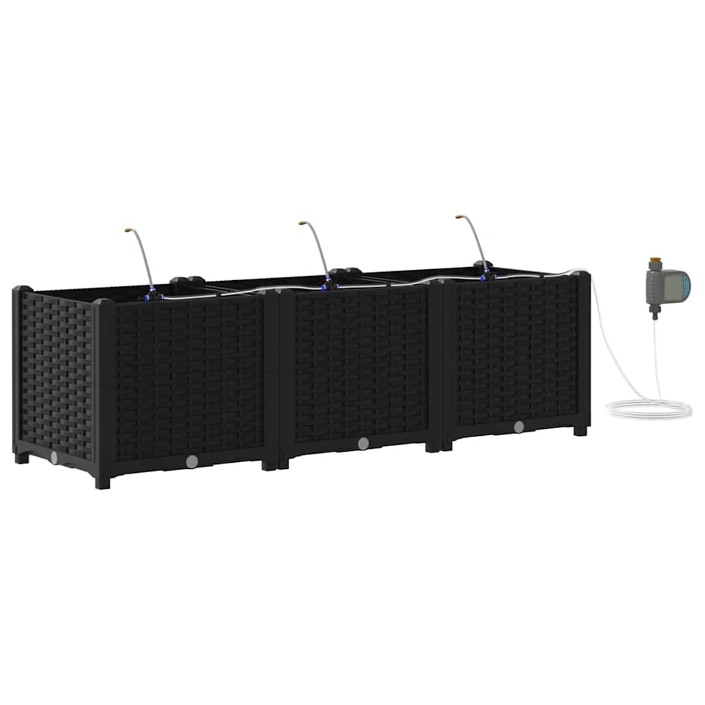 vidaXL Garden Planter 3 pcs Black 120 x 40 x 37.5 cm Plastic