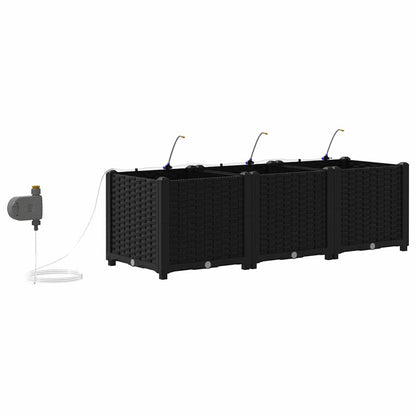 vidaXL Garden Planter 3 pcs Black 120 x 40 x 37.5 cm Plastic