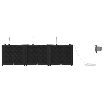 vidaXL Garden Planter 3 pcs Black 120 x 40 x 37.5 cm Plastic