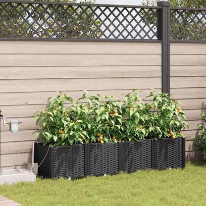 vidaXL Garden Planter 4 pcs Black 160 x 40 x 37.5 cm PP