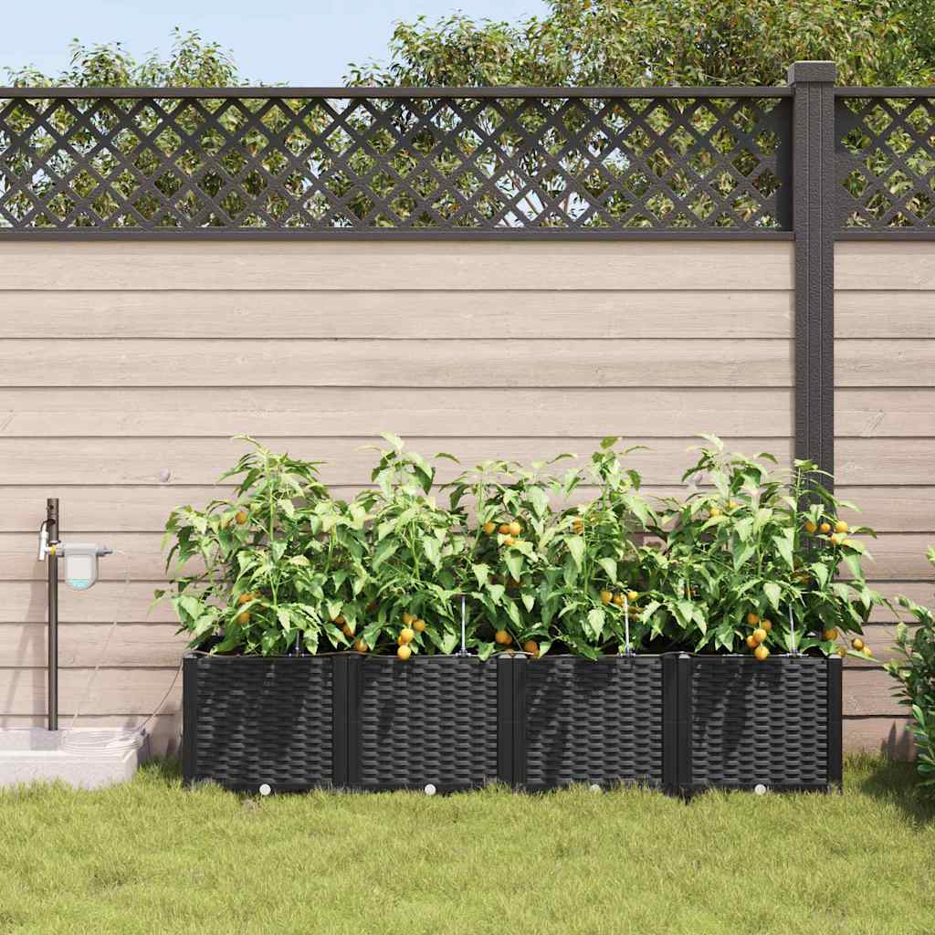 vidaXL Garden Planter 4 pcs Black 160 x 40 x 37.5 cm PP