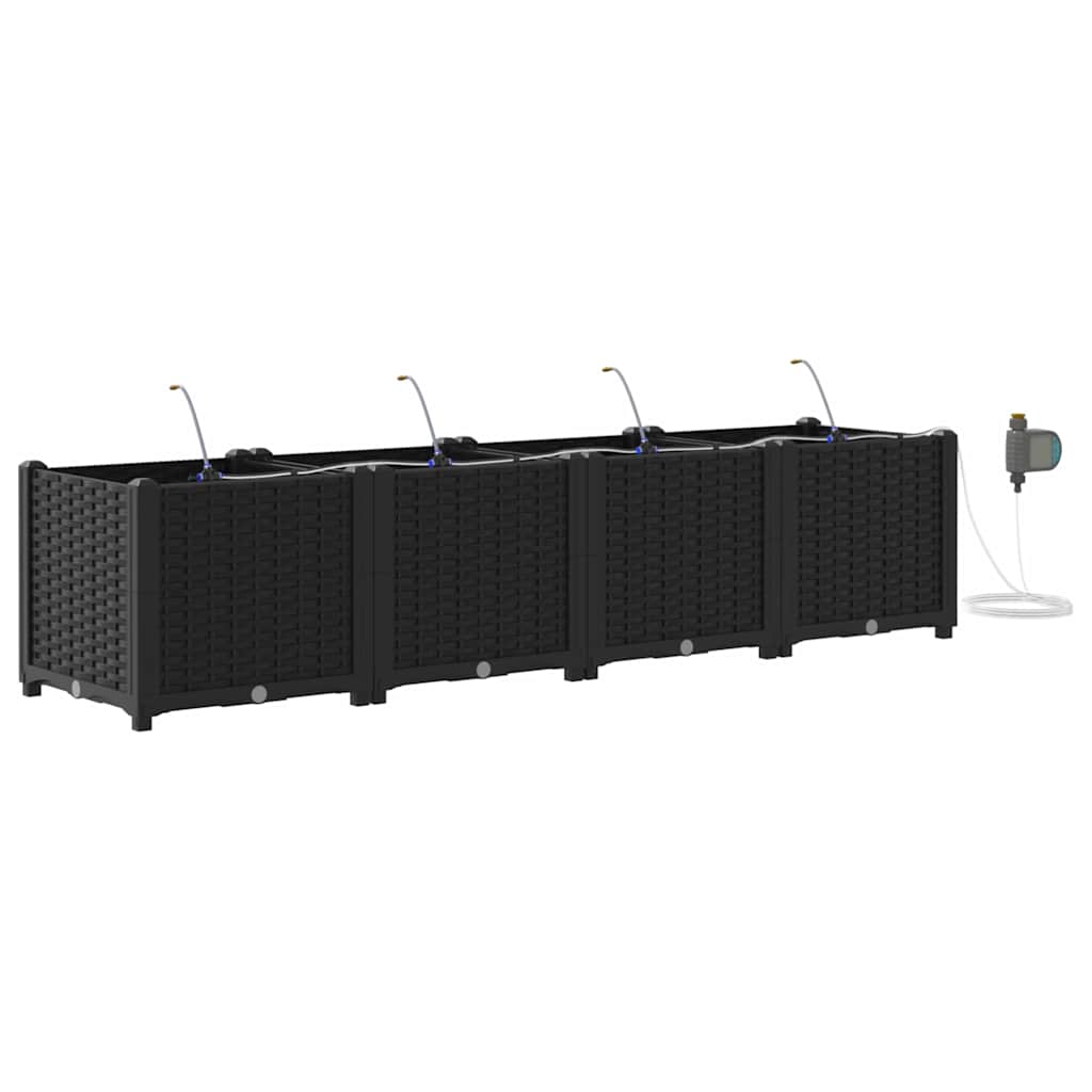 vidaXL Garden Planter 4 pcs Black 160 x 40 x 37.5 cm PP
