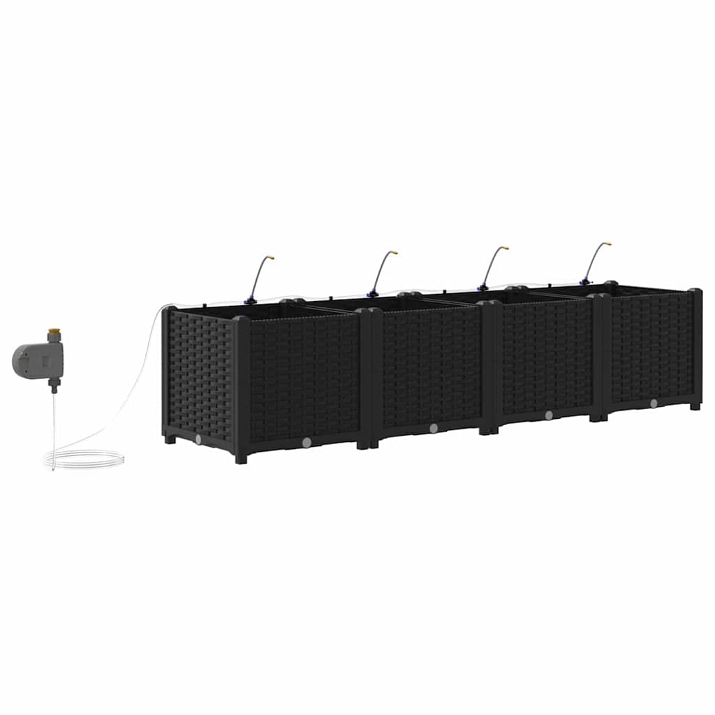 vidaXL Garden Planter 4 pcs Black 160 x 40 x 37.5 cm PP