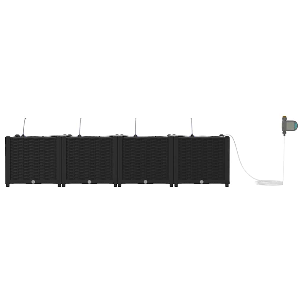 vidaXL Garden Planter 4 pcs Black 160 x 40 x 37.5 cm PP