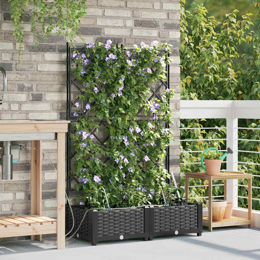 vidaXL Garden Planter 2 pcs Black 80 x 40 x 126 cm PP