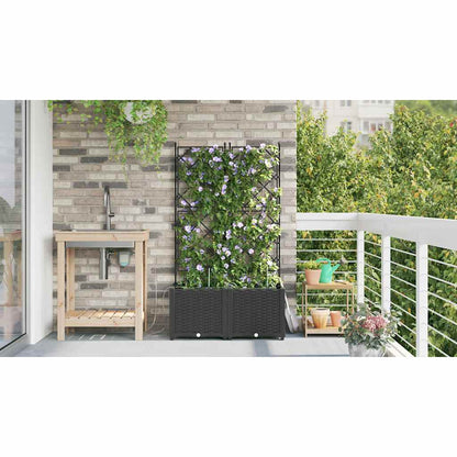 vidaXL Garden Planter 2 pcs Black 80 x 40 x 142 cm PP