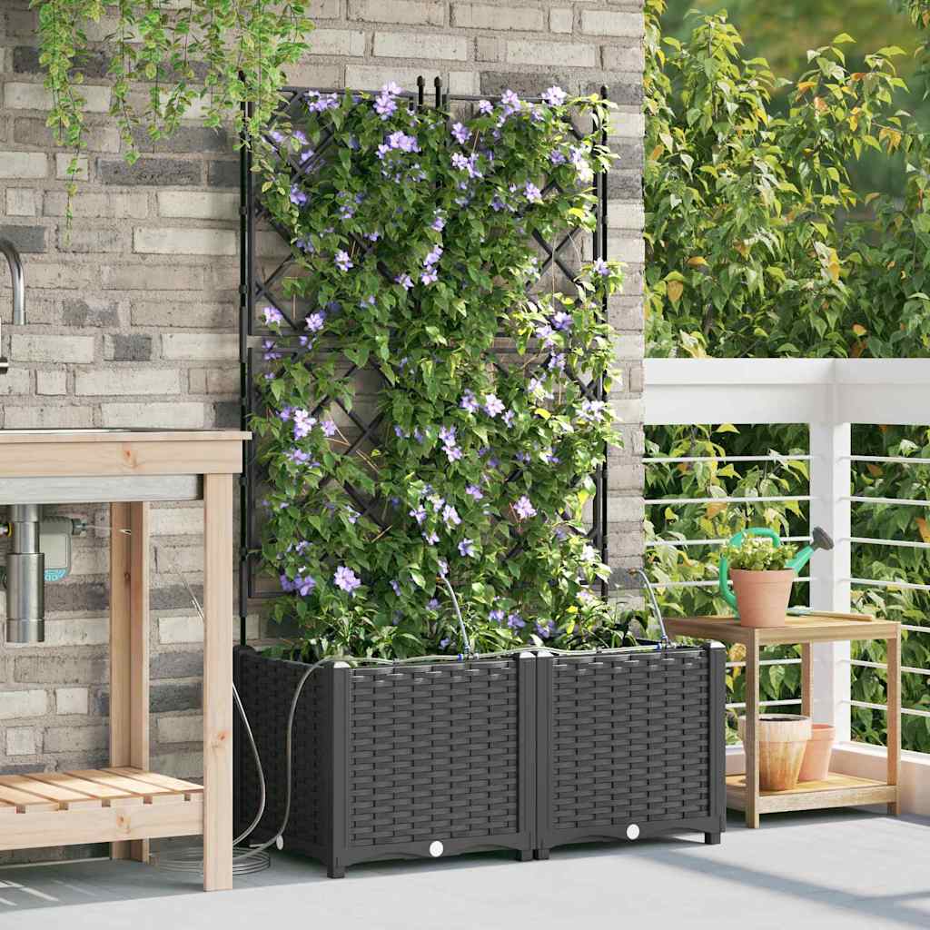vidaXL Garden Planter 2 pcs Black 80 x 40 x 142 cm PP