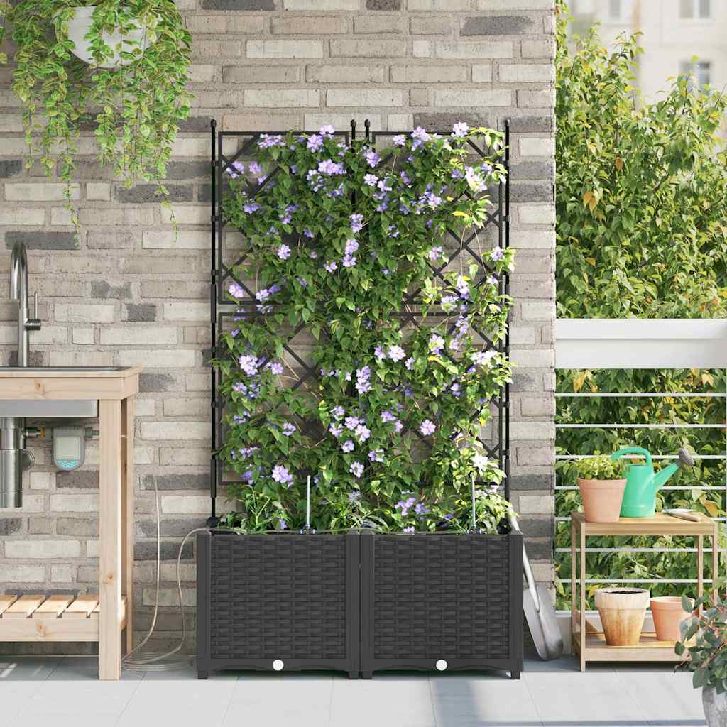 vidaXL Garden Planter 2 pcs Black 80 x 40 x 142 cm PP