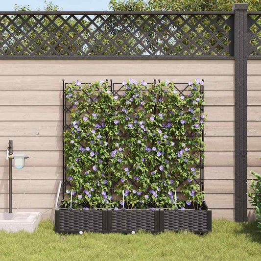 vidaXL Garden Planter 3 pcs Black 120 x 40 x 126 cm PP