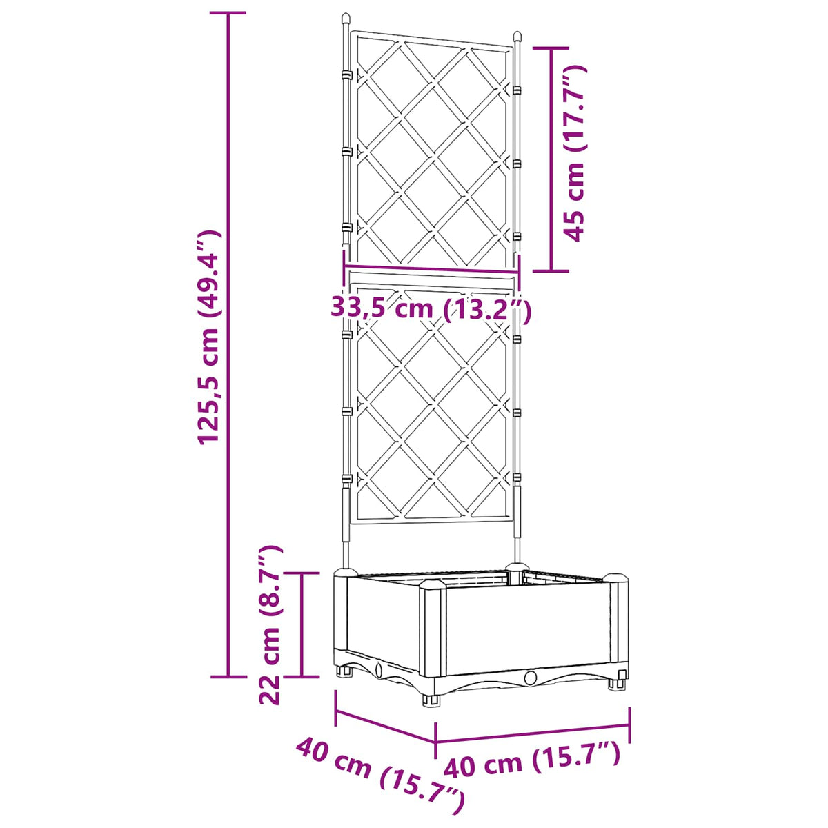 vidaXL Garden Planter Grey 40 x 40 x 125.5 cm PP