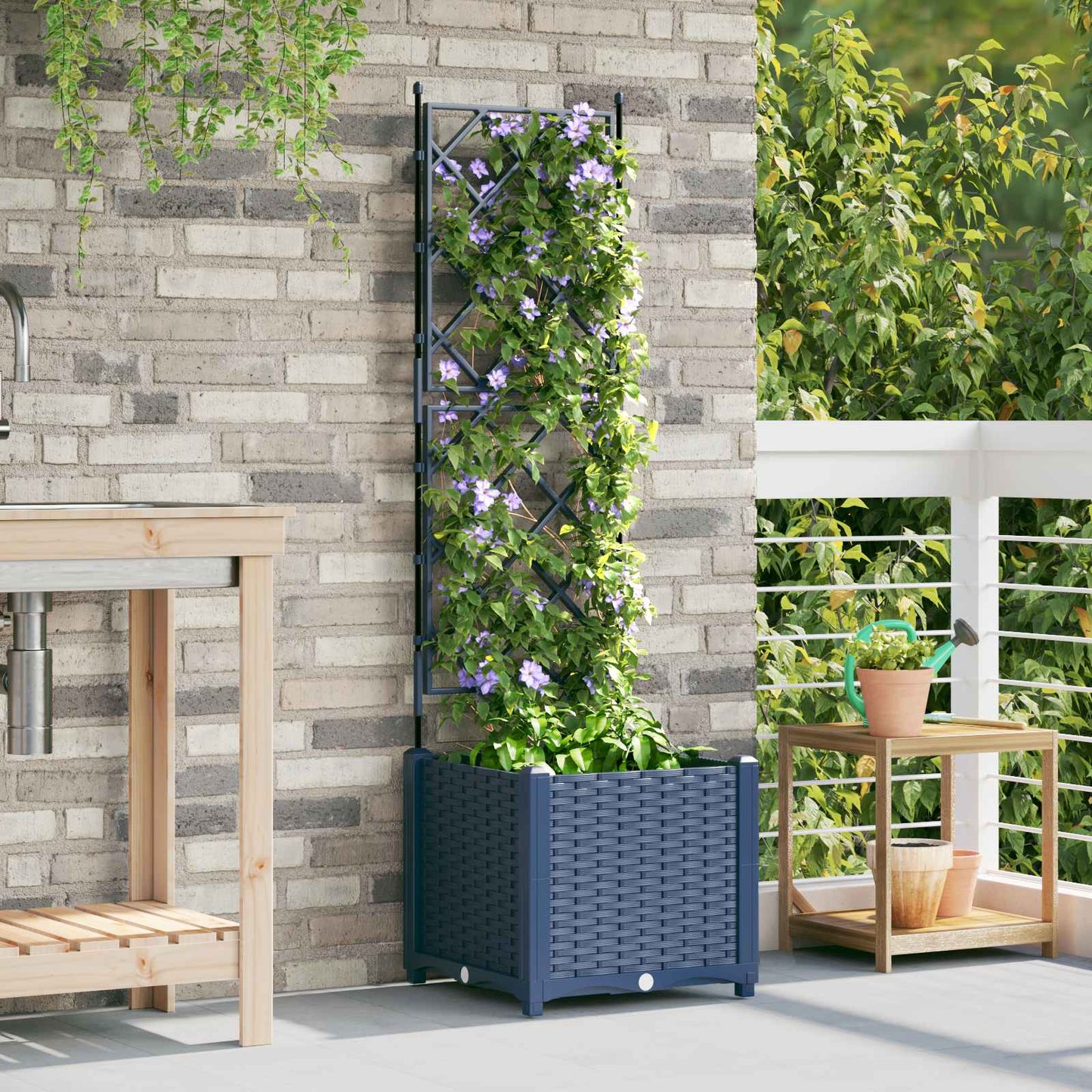 vidaXL Garden Planter Grey 40 x 40 x 143 cm PP