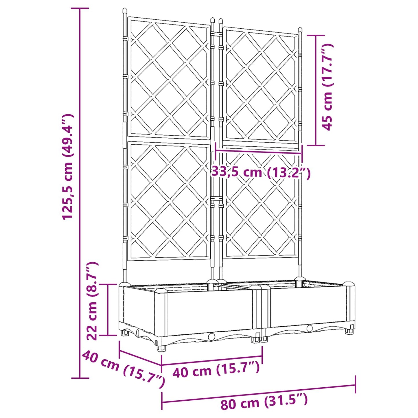 vidaXL Garden Planter 2 pcs Grey 80 x 40 x 125.5 cm PP