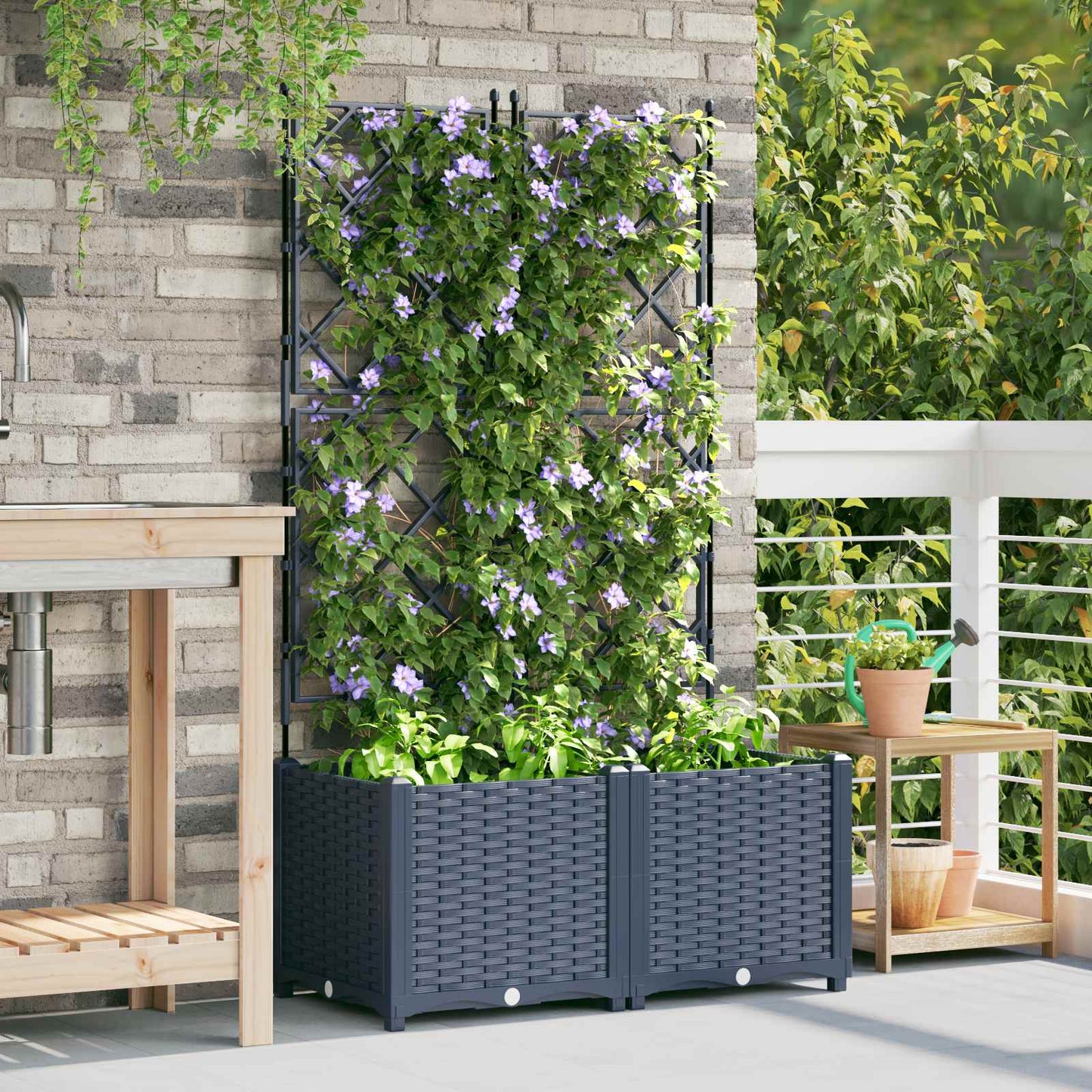 vidaXL Garden Planter 2 pcs Grey 80 x 40 x 143 cm PP