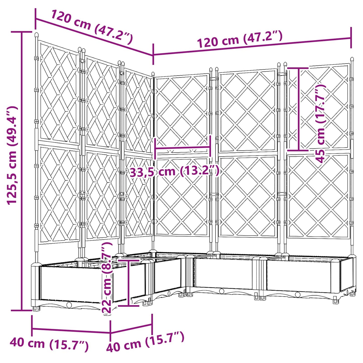 vidaXL Garden Planter 5 pcs Grey 120 x 120 x 125.5 cm PP