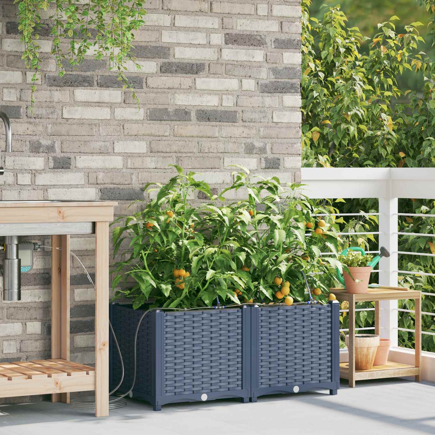 vidaXL Garden Planter 2 pcs Grey 80 x 40 x 37.5 cm PP