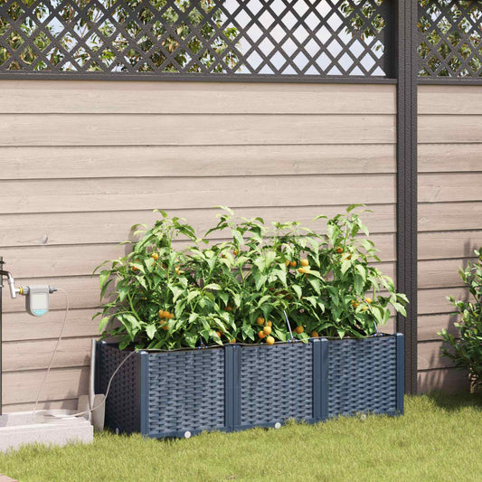 vidaXL Garden Planter 3 pcs Grey 120 x 40 x 37.5 cm PP
