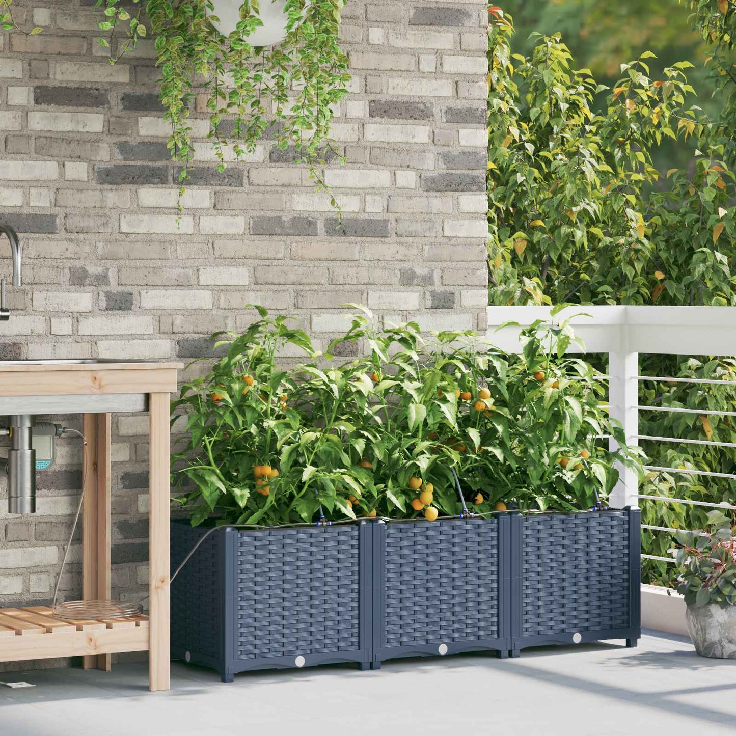 vidaXL Garden Planter 3 pcs Grey 120 x 40 x 37.5 cm PP