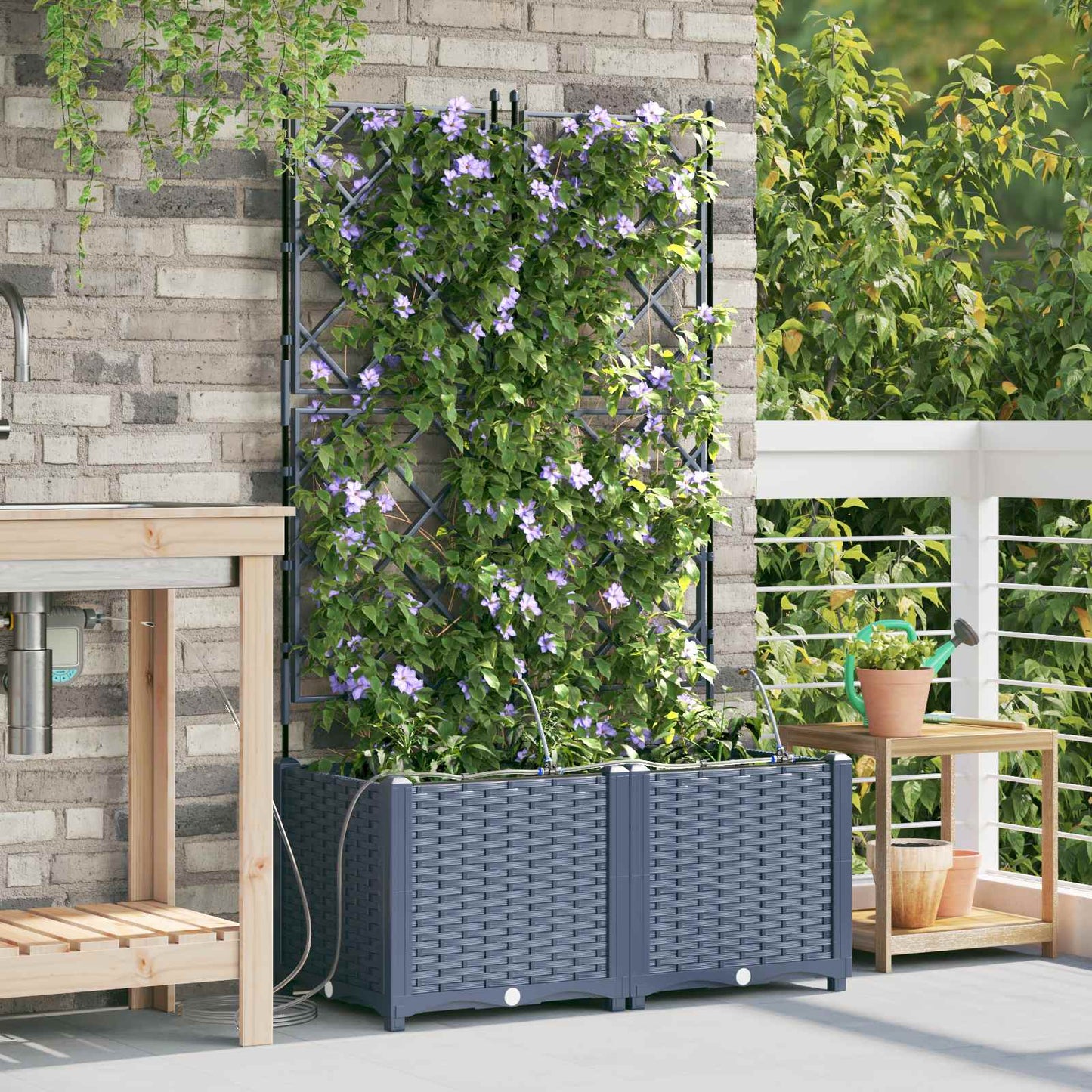 vidaXL Garden Planter 2 pcs Grey 80 x 40 x 142 cm PP