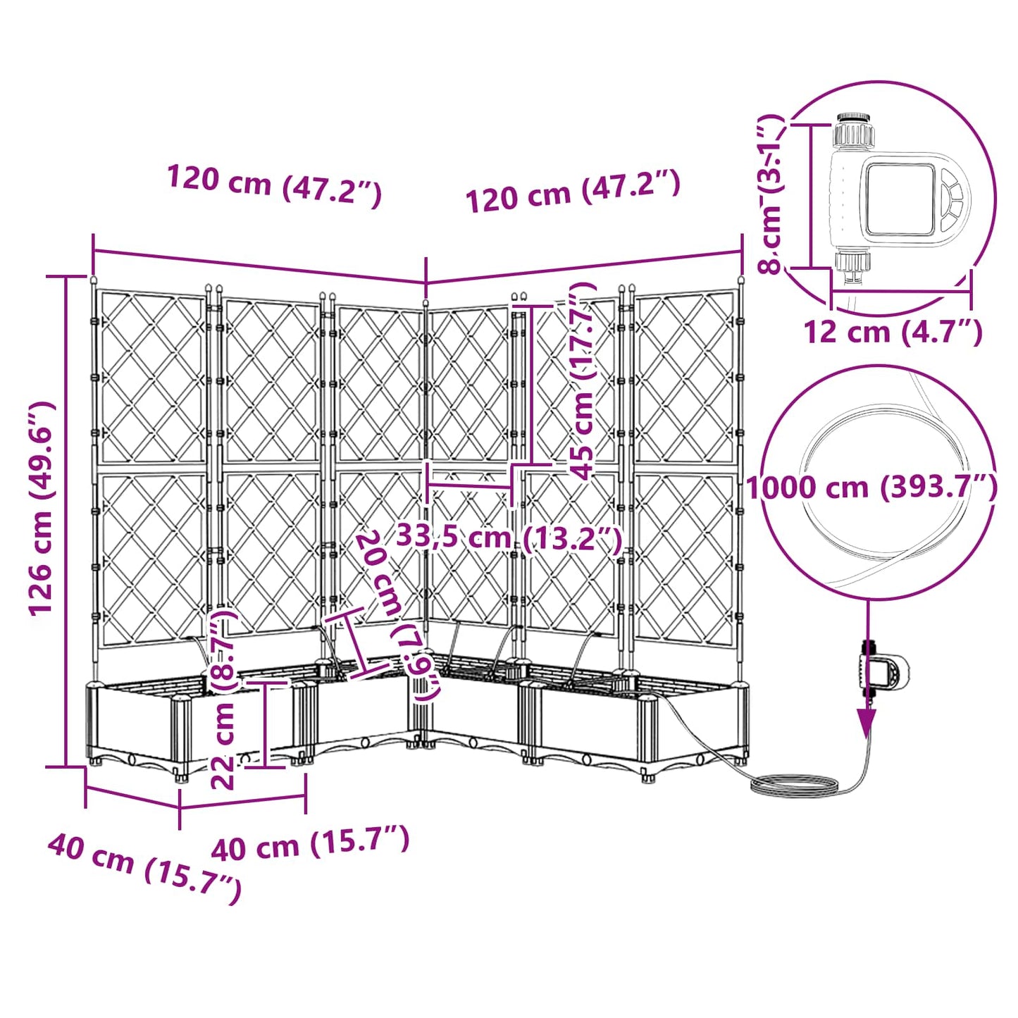 vidaXL Garden Planter 5 pcs Grey 120 x 120 x 126 cm PP