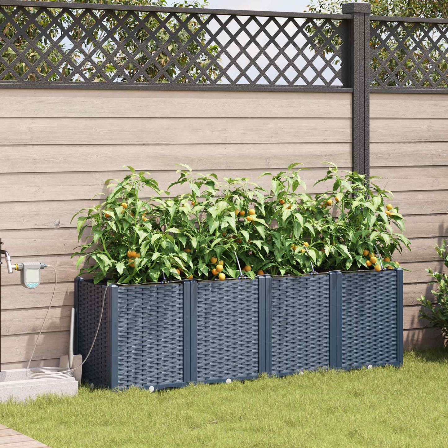 vidaXL Garden Planter 4 pcs Grey 160 x 40 x 52 cm PP