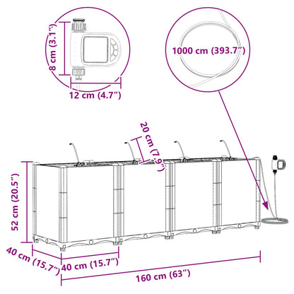 vidaXL Garden Planter 4 pcs Grey 160 x 40 x 52 cm PP