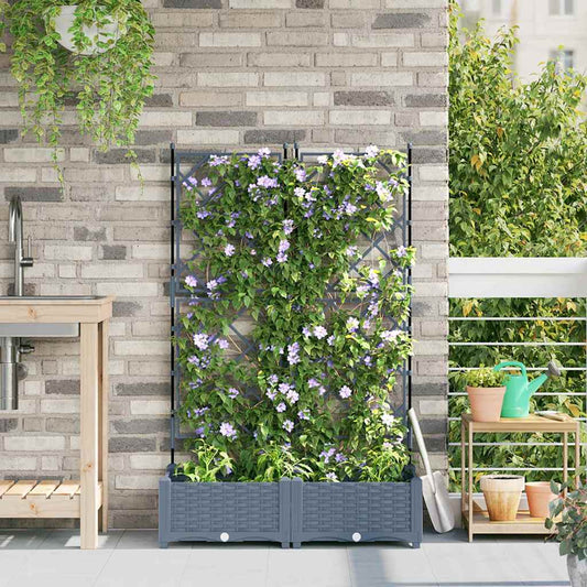 vidaXL Garden Planter 2 pcs LiGht Grey 80 x 40 x 125.5 cm PP